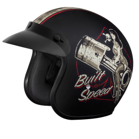 DOT Approved Daytona Cruiser Open Face Motorcycle Helmet - Men, Women & Youth - With Visor & Graphics - W/ Built For Speed (size: 2XL)