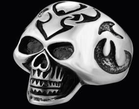 R137 Stainless Steel Big Head Skull Biker Ring (size: Size 9)